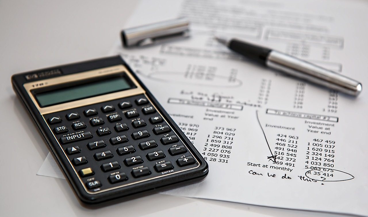 A calculator on a printed report