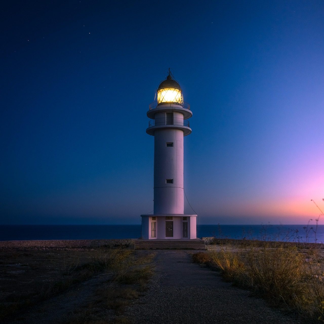 A lighthouse at dusk