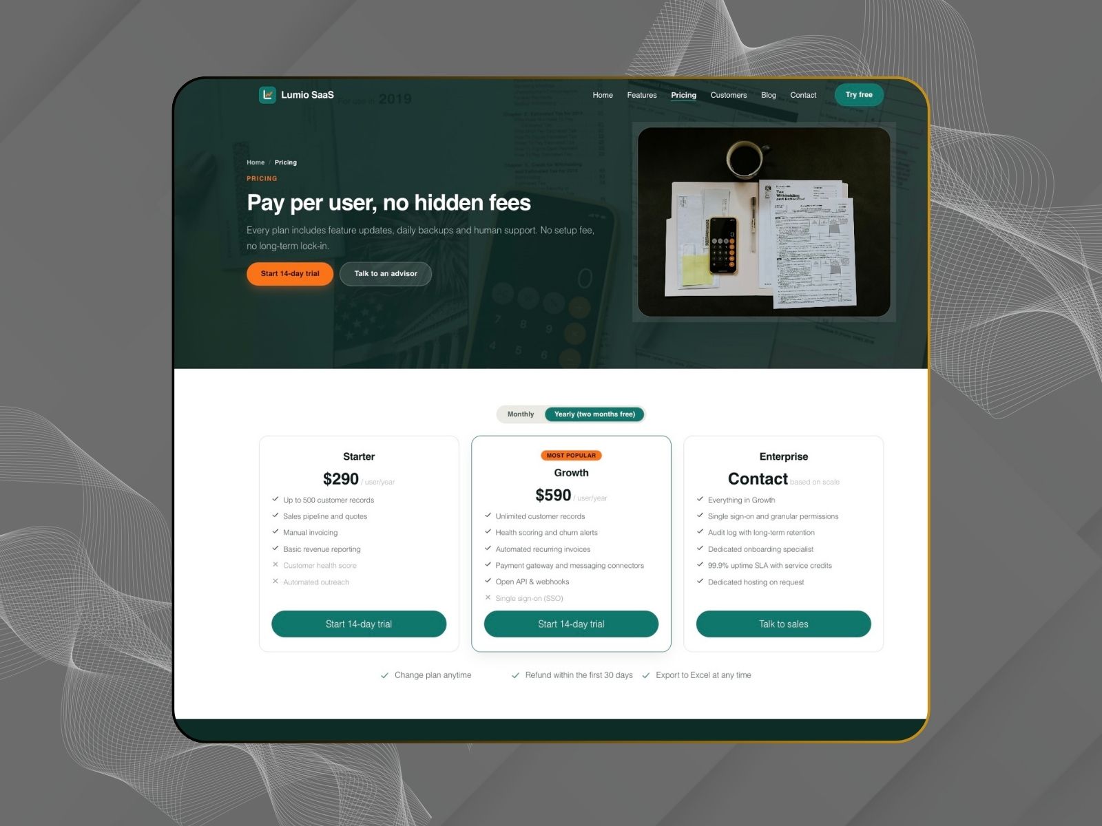 Lumio SaaS template, screenshot 3 of 6