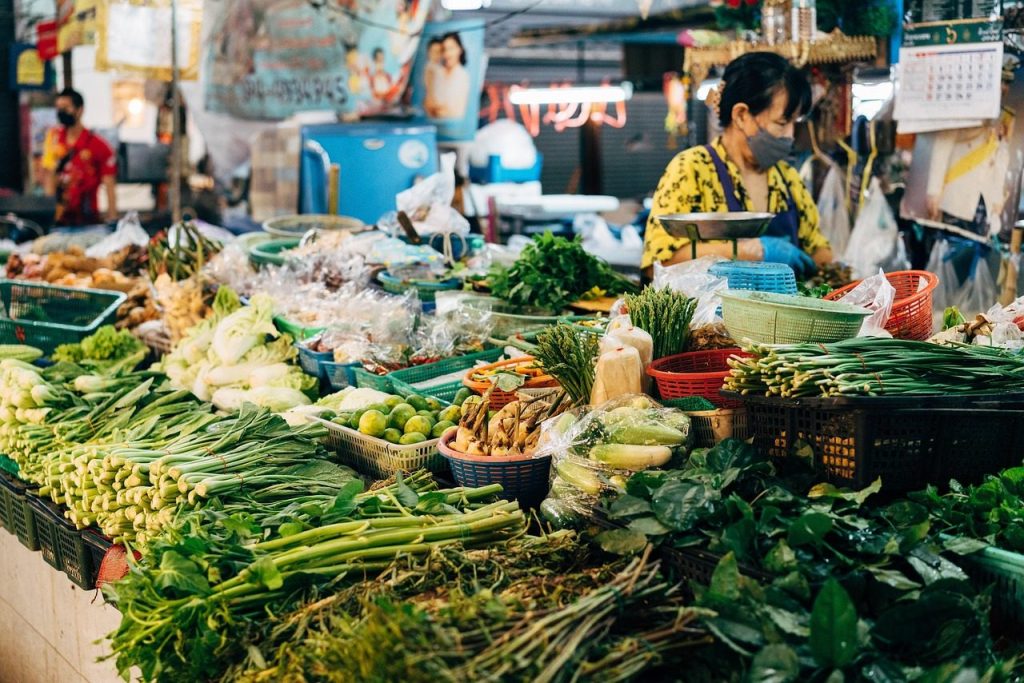 A greengrocer’s stall, everything priced by hand