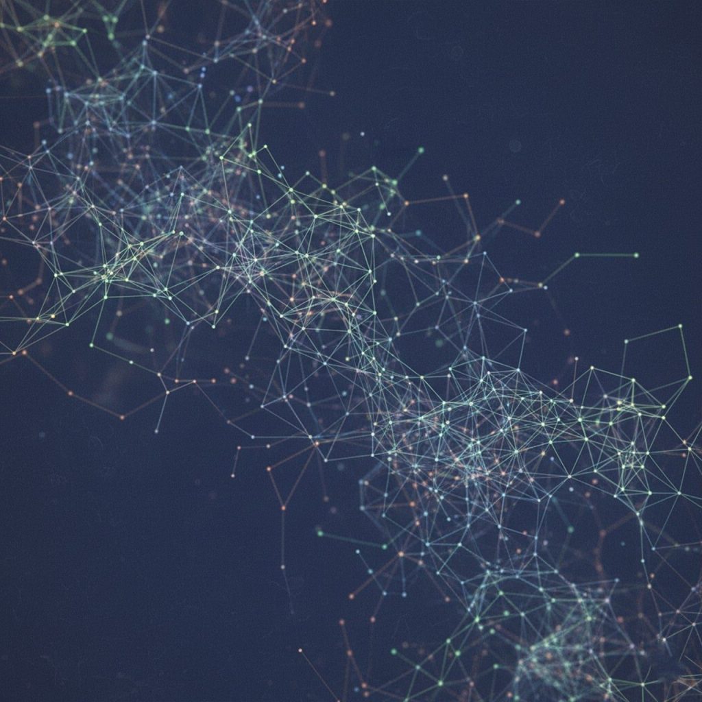 A mesh of connected points drawn on dark navy